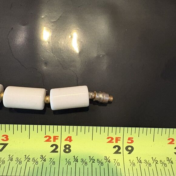 Long Funky Vintage White and Gold Necklace Tubes Beads Screw Closure 28” - Picture 5 of 5